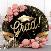 Lofaris Black And Gold Glitter Graduation Party Round Backdrop