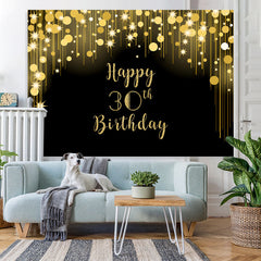 Lofaris Black and Gold Glitter Happy 30th Birthday Backdrop