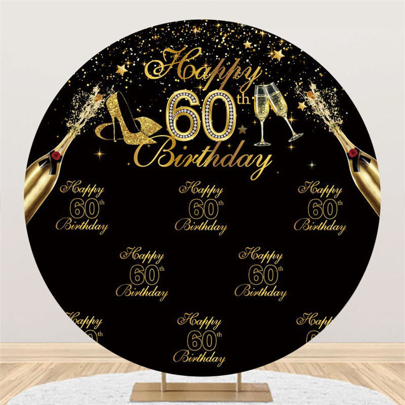Lofaris Black And Gold Happy 60Th Birthday Circle Backdrop