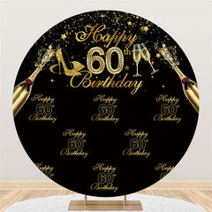 Lofaris Black And Gold Happy 60Th Birthday Circle Backdrop