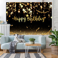 Lofaris Black and Gold stars Bokeh Happy Birthday Backdrop