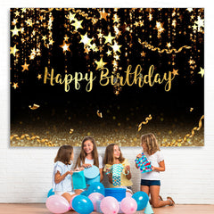 Lofaris Black and Gold stars Bokeh Happy Birthday Backdrop