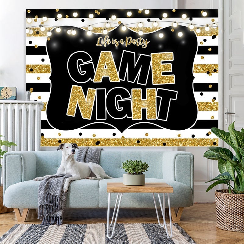 Lofaris Black and Gold Stripes Photo Game Night Party Backdrop