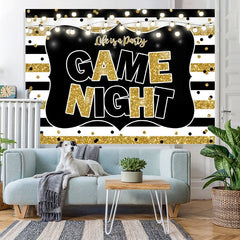 Lofaris Black and Gold Stripes Photo Game Night Party Backdrop