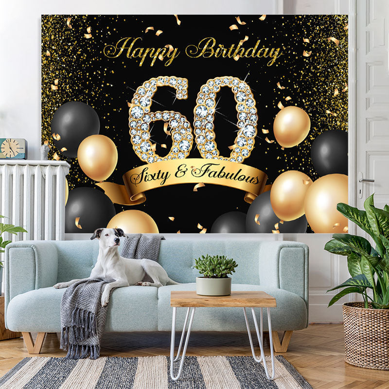 Lofaris Black and Golden Balloon Diamond 60Th Birthday Backdrop