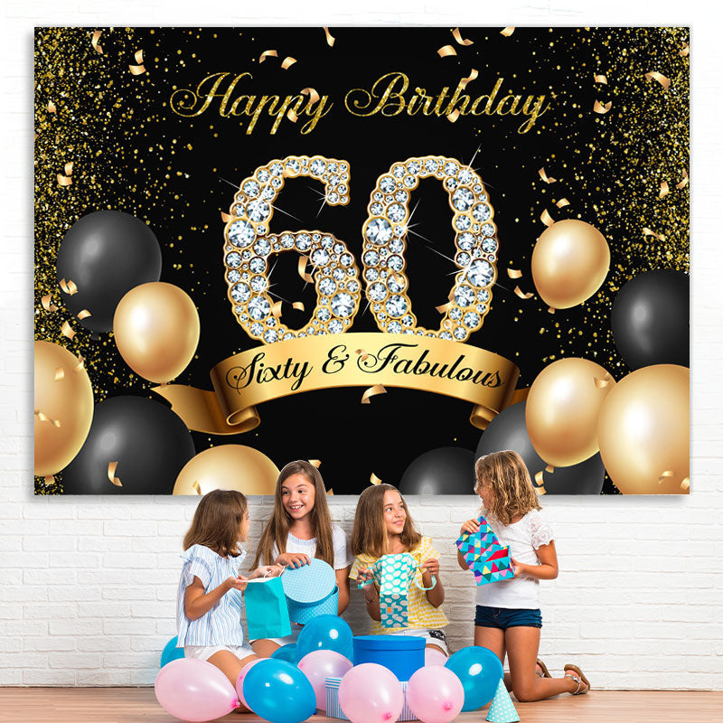 Lofaris Black and Golden Balloon Diamond 60Th Birthday Backdrop
