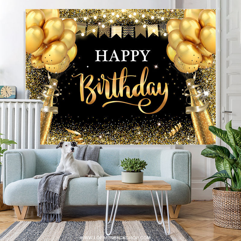 Lofaris Black And Golden Balloon Glitter Birthday Backdrop