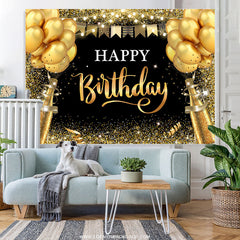 Lofaris Black And Golden Balloon Glitter Birthday Backdrop