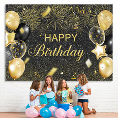 Lofaris Black And Golden Balloon Glitter Happy Birthday Backdrop