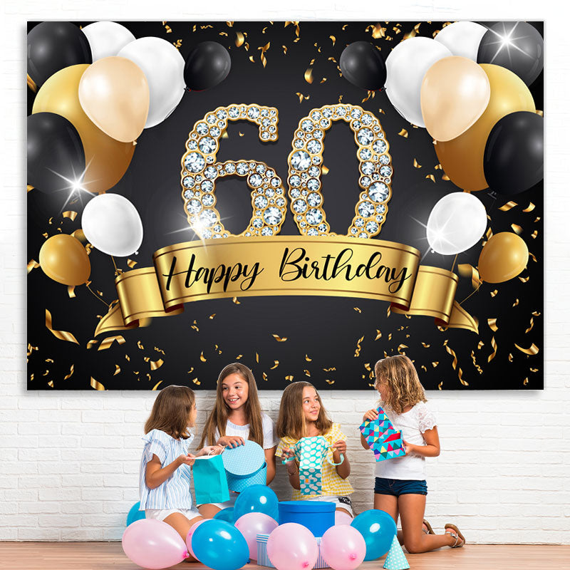 Lofaris Black And Golden Balloon Happy 60Th Birthday Backdrop