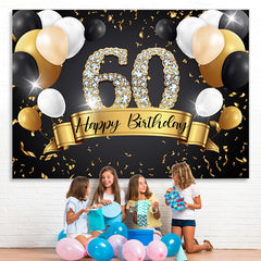 Lofaris Black And Golden Balloon Happy 60Th Birthday Backdrop