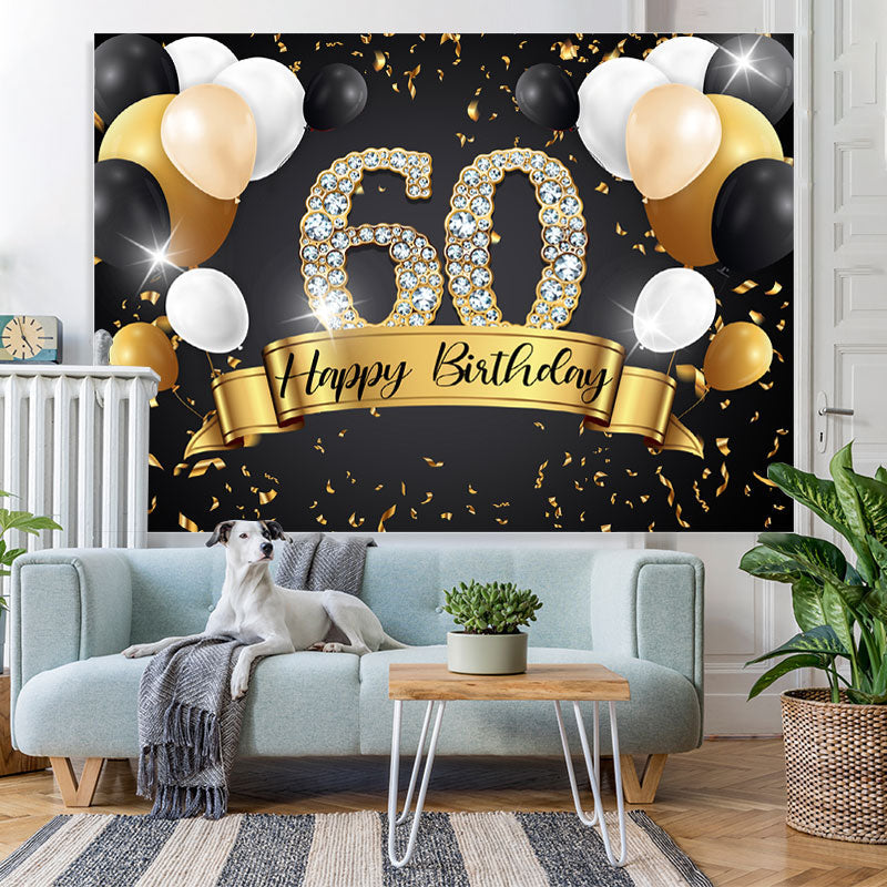 Lofaris Black And Golden Balloon Happy 60Th Birthday Backdrop