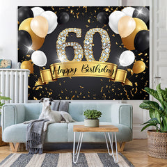 Lofaris Black And Golden Balloon Happy 60Th Birthday Backdrop