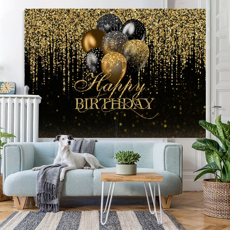 Lofaris Black and Golden Bokeh Balloon Happy Birthday Backdrop
