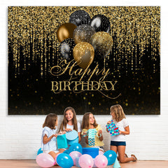 Lofaris Black and Golden Bokeh Balloon Happy Birthday Backdrop