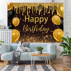 Lofaris Black And Golden Dots Balloons Happy Birthday Backdrop