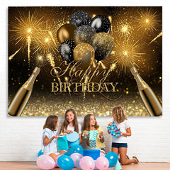Lofaris Black And Golden Glitter Balloon Theme Birthday Backdrop