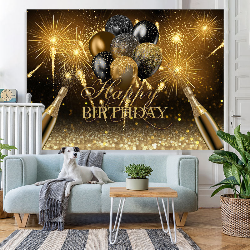 Lofaris Black And Golden Glitter Balloon Theme Birthday Backdrop