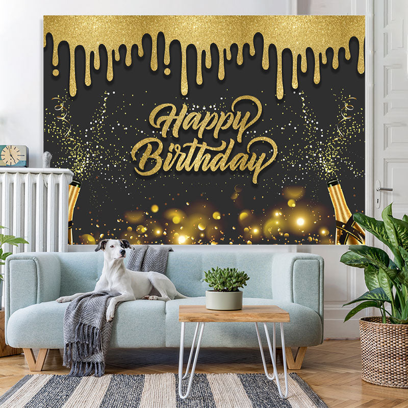 Lofaris Black And Golden Glitter Dot Happy Birthday Backdrop