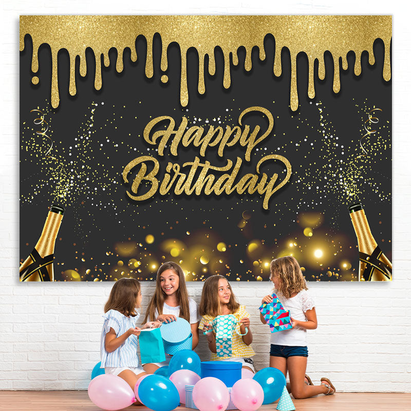 Lofaris Black And Golden Glitter Dot Happy Birthday Backdrop