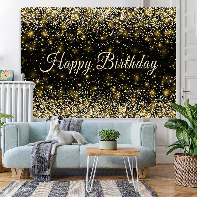 Lofaris Black and Golden Glitter Happy Birthday Party Backdrop