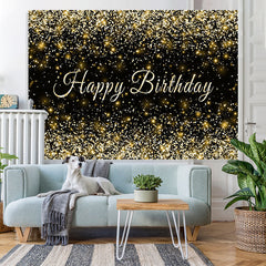 Lofaris Black and Golden Glitter Happy Birthday Party Backdrop