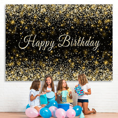 Lofaris Black and Golden Glitter Happy Birthday Party Backdrop