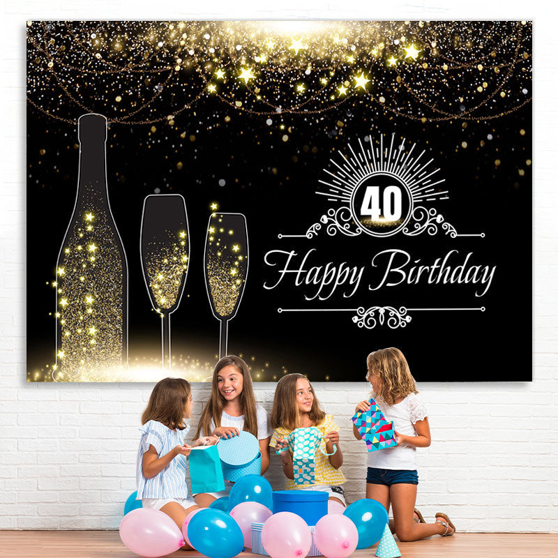 Lofaris Black And Golden Glitter Stars 40Th Birthday Backdrop