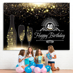 Lofaris Black And Golden Glitter Stars 40Th Birthday Backdrop