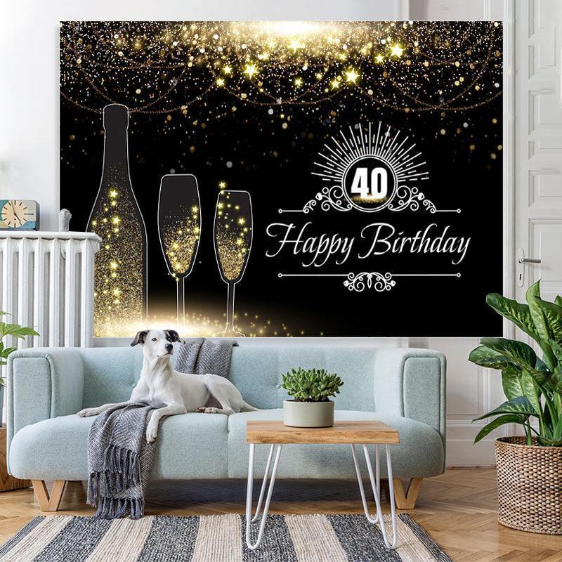 Lofaris Black And Golden Glitter Stars 40Th Birthday Backdrop