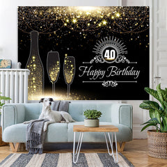 Lofaris Black And Golden Glitter Stars 40Th Birthday Backdrop