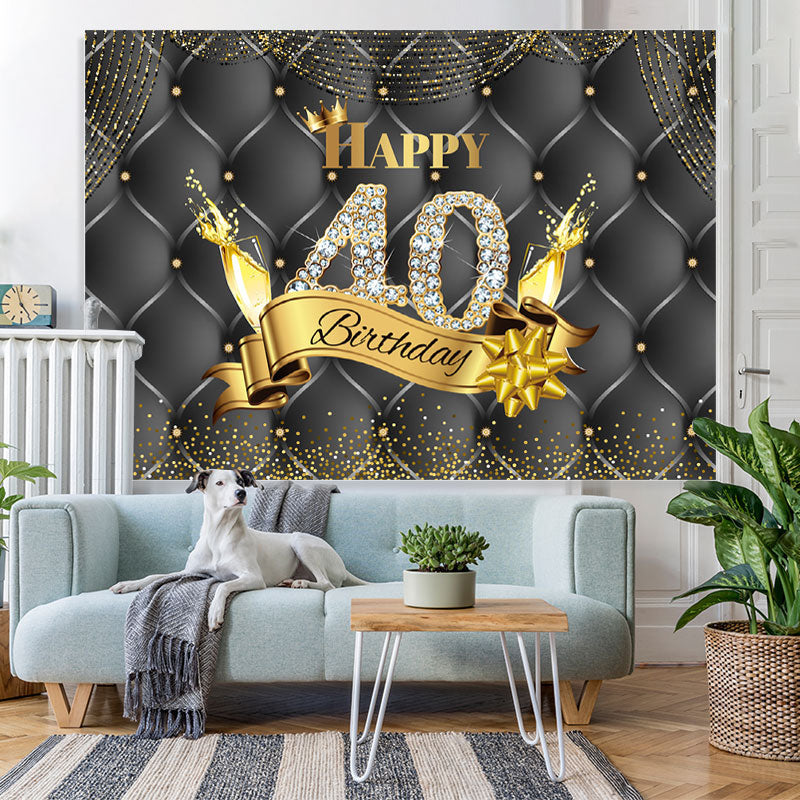 Lofaris Black And Golden Happy 40Th Birthday Dots Backdrop
