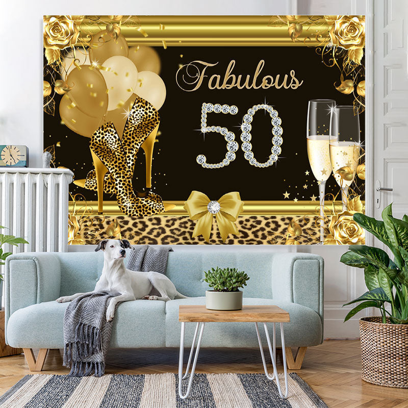 Lofaris Black and Golden High Heel Happy 50Th Birthday Backdrop