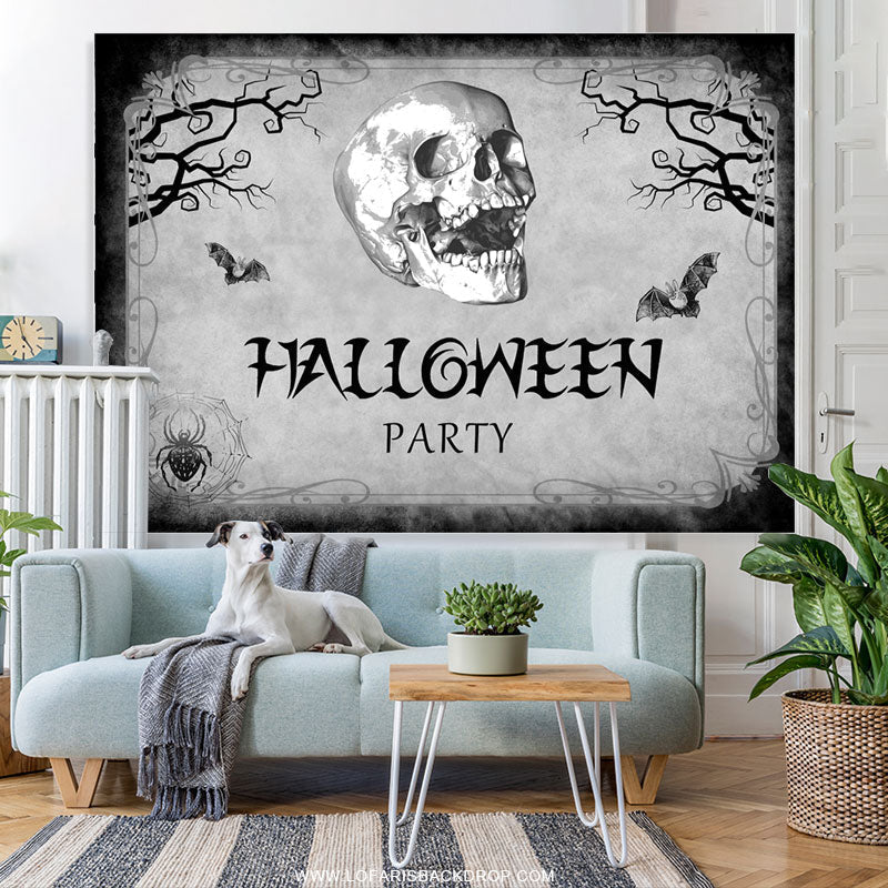 Lofaris Black And Grey Skull Theme Backdrop For Halloween Party