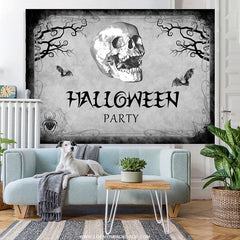 Lofaris Black And Grey Skull Theme Backdrop For Halloween Party