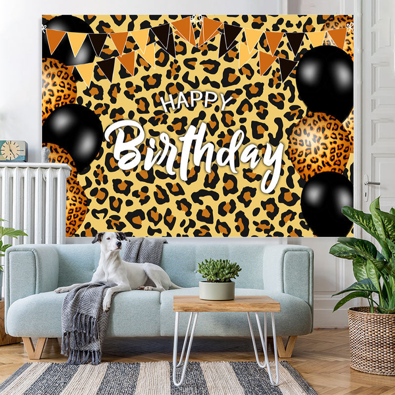 Lofaris Black And Leopard Themed Adult Happy Birthday Backdrop