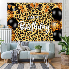 Lofaris Black And Leopard Themed Adult Happy Birthday Backdrop