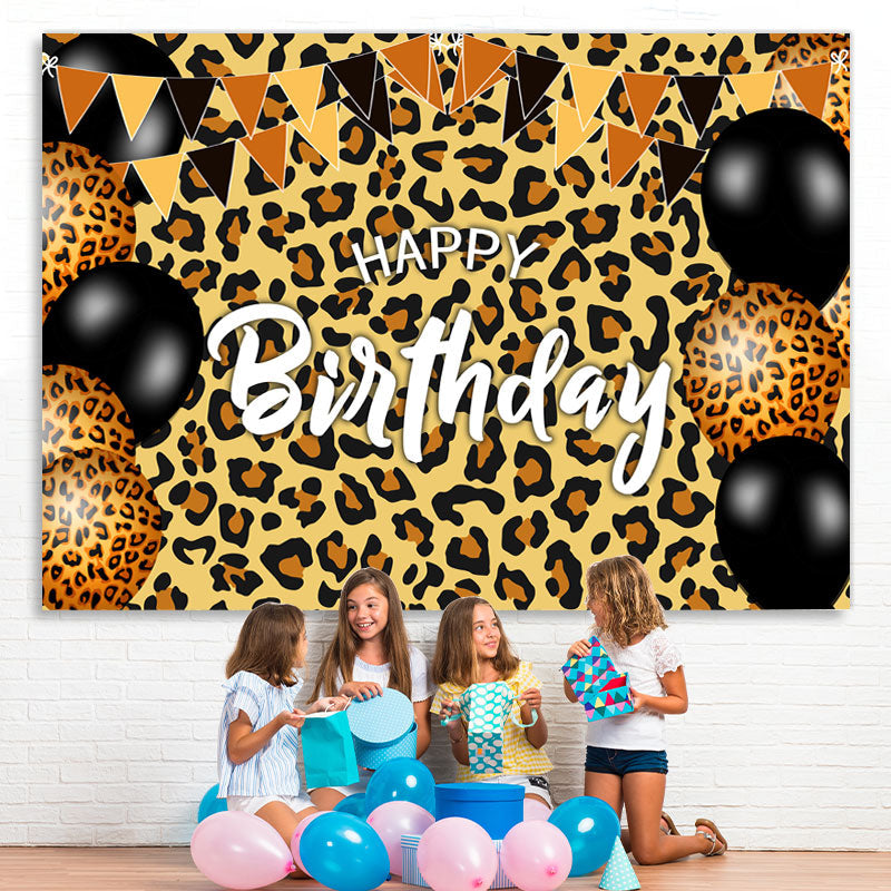 Lofaris Black And Leopard Themed Adult Happy Birthday Backdrop