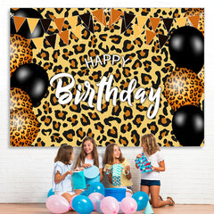 Lofaris Black And Leopard Themed Adult Happy Birthday Backdrop