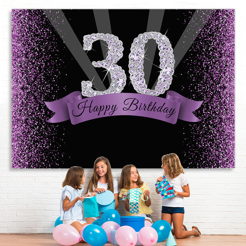 Lofaris Black and Purple Bokeh Diamond 30th Birthday Backdrop