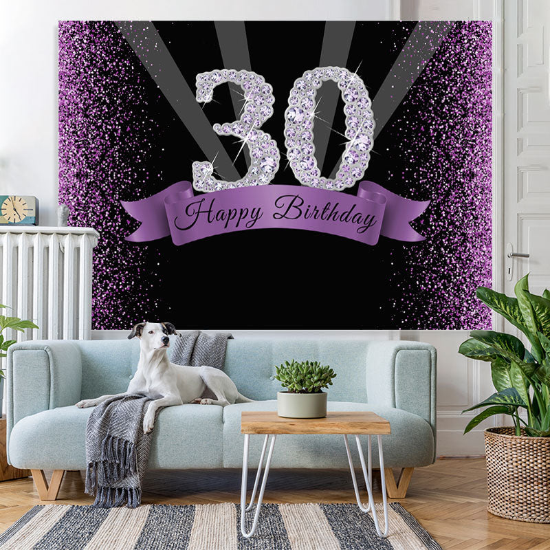 Lofaris Black and Purple Bokeh Diamond 30th Birthday Backdrop
