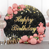 Lofaris Black And Rose Golden Round Happy Birthday Backdrop