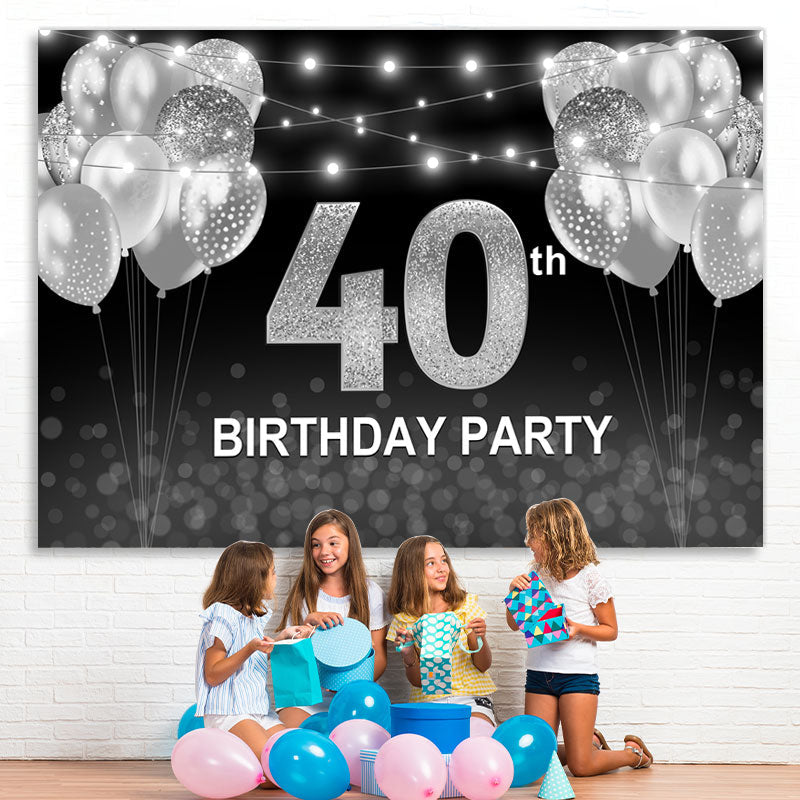 Lofaris Black and Silver Balloon Happy 40th Birthday Backdrop