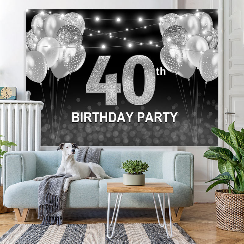 Lofaris Black and Silver Balloon Happy 40th Birthday Backdrop