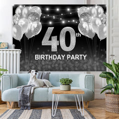 Lofaris Black and Silver Balloon Happy 40th Birthday Backdrop