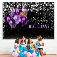 Lofaris Black and Silver Bokeh Purple Balloon Birthday Backdrop