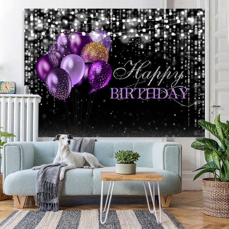 Lofaris Black and Silver Bokeh Purple Balloon Birthday Backdrop