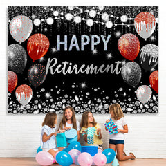 Lofaris Black And Silver Happy Retirment Balloons Backdrop