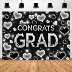 Lofaris Black And Silver Hearts Themed Congratsgrad Backdrop