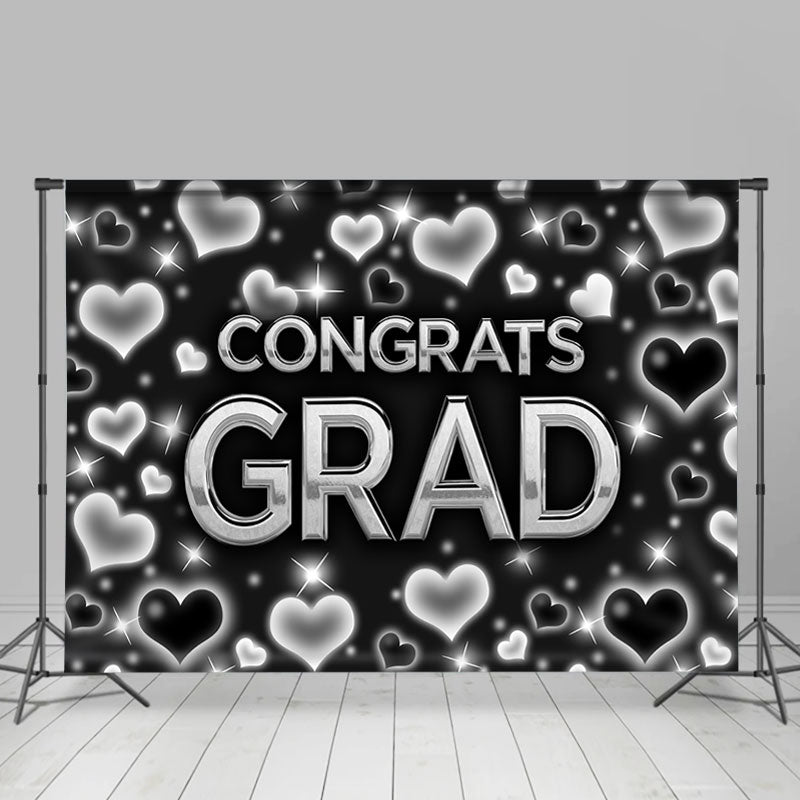 Lofaris Black And Silver Hearts Themed Congratsgrad Backdrop